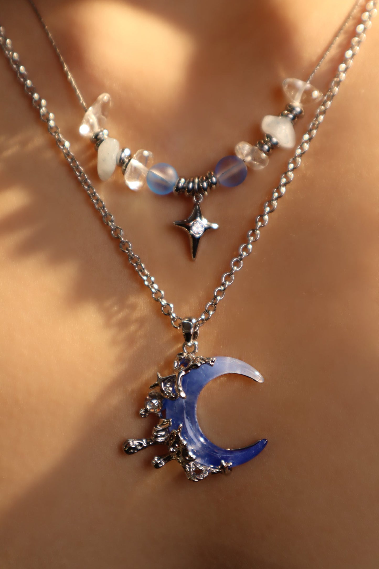 Palladium White Gold Plated Gradient Blue Moon Necklace