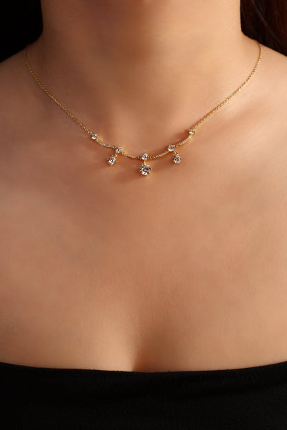 14K Real Gold Plated Curved Diamond Wave Necklace