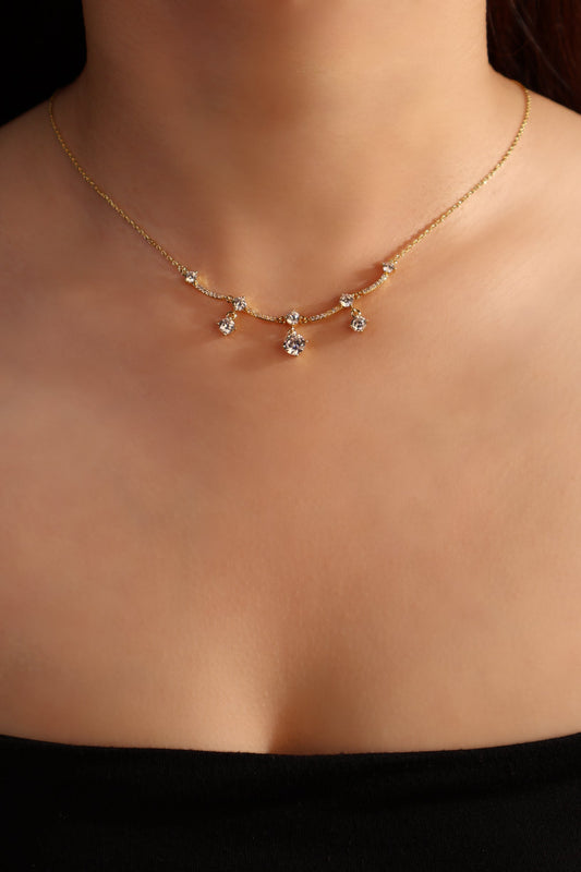 14K Real Gold Plated Curved Diamond Wave Necklace