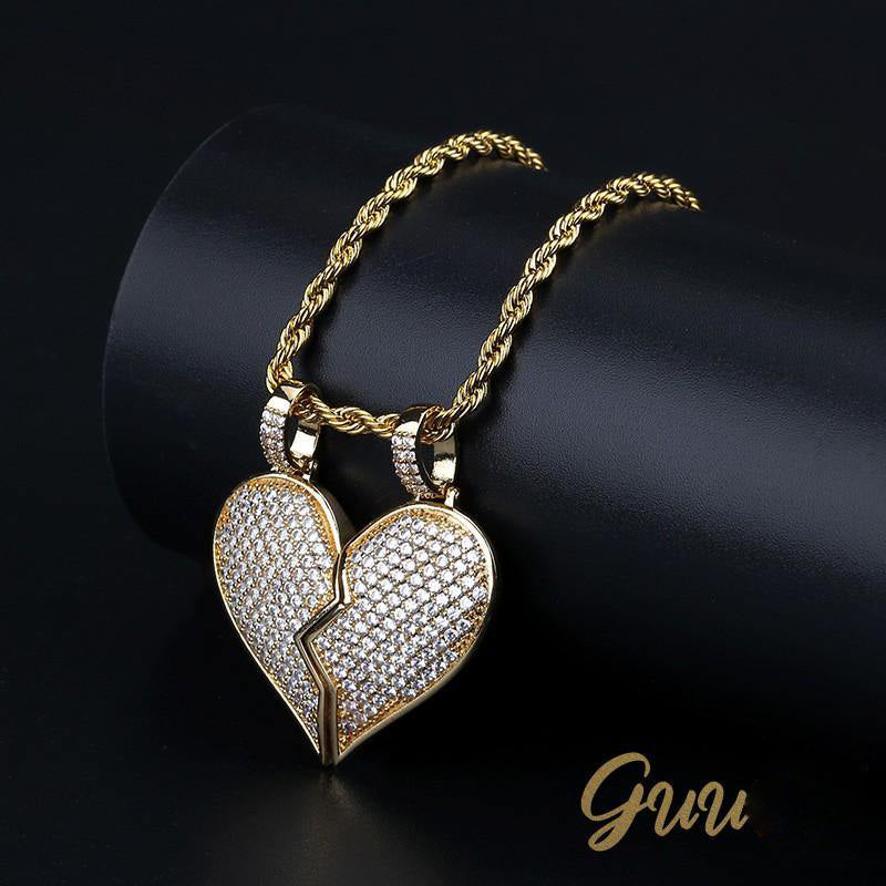 18K Gold-Plated Micro-inlay  AAA CZ  Broken Of Heart Pendant