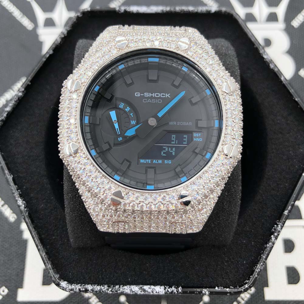 7.75 Carat VVS Moissanite Iced Out G Shock GA2100 Hip Hop Custom Watch