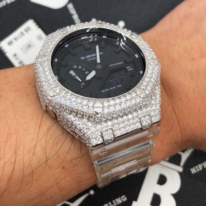 7.75 Carat VVS Moissanite Iced Out G Shock GA2100 Hip Hop Custom Watch