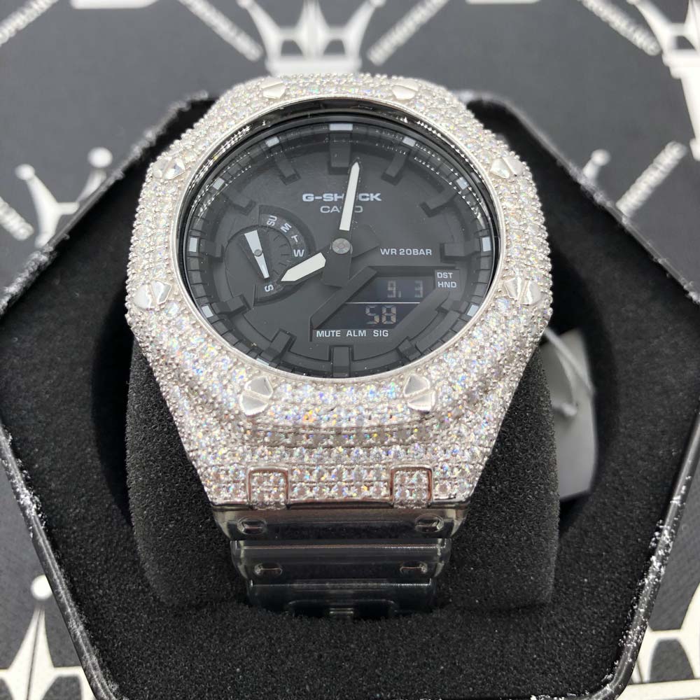 7.75 Carat VVS Moissanite Iced Out G Shock GA2100 Hip Hop Custom Watch