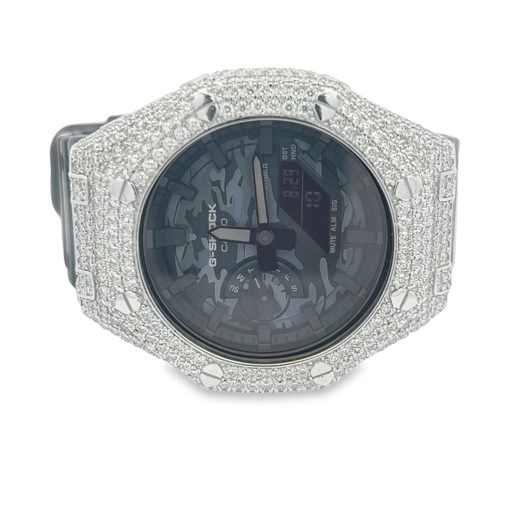 7.75 Carat VVS Moissanite Iced Out G Shock GA2100 Hip Hop Custom Watch