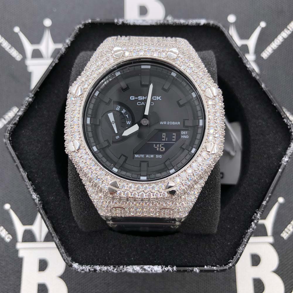 7.75 Carat VVS Moissanite Iced Out G Shock GA2100 Hip Hop Custom Watch