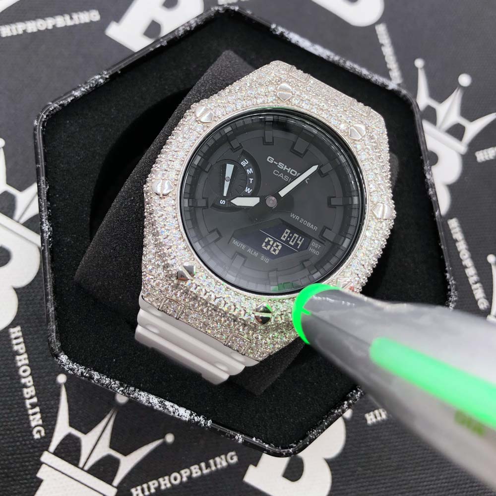 7.75 Carat VVS Moissanite Iced Out G Shock GA2100 Hip Hop Custom Watch