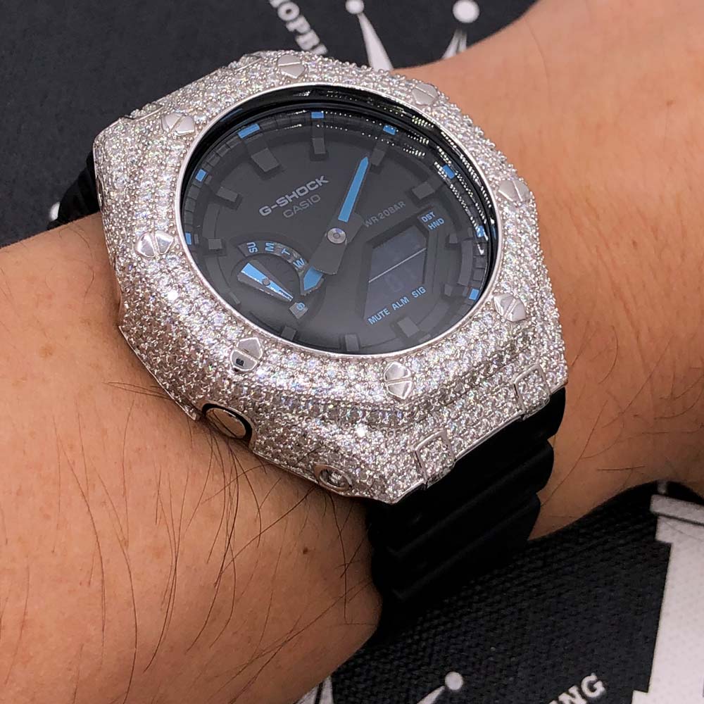 7.75 Carat VVS Moissanite Iced Out G Shock GA2100 Hip Hop Custom Watch