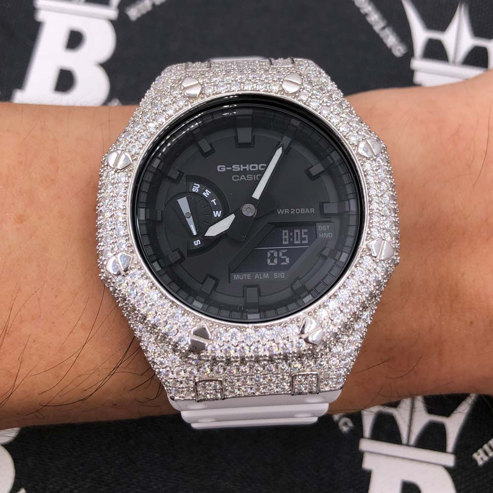 7.75 Carat VVS Moissanite Iced Out G Shock GA2100 Hip Hop Custom Watch