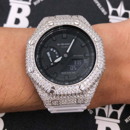 7.75 Carat VVS Moissanite Iced Out G Shock GA2100 Hip Hop Custom Watch