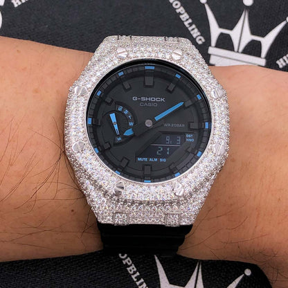 7.75 Carat VVS Moissanite Iced Out G Shock GA2100 Hip Hop Custom Watch