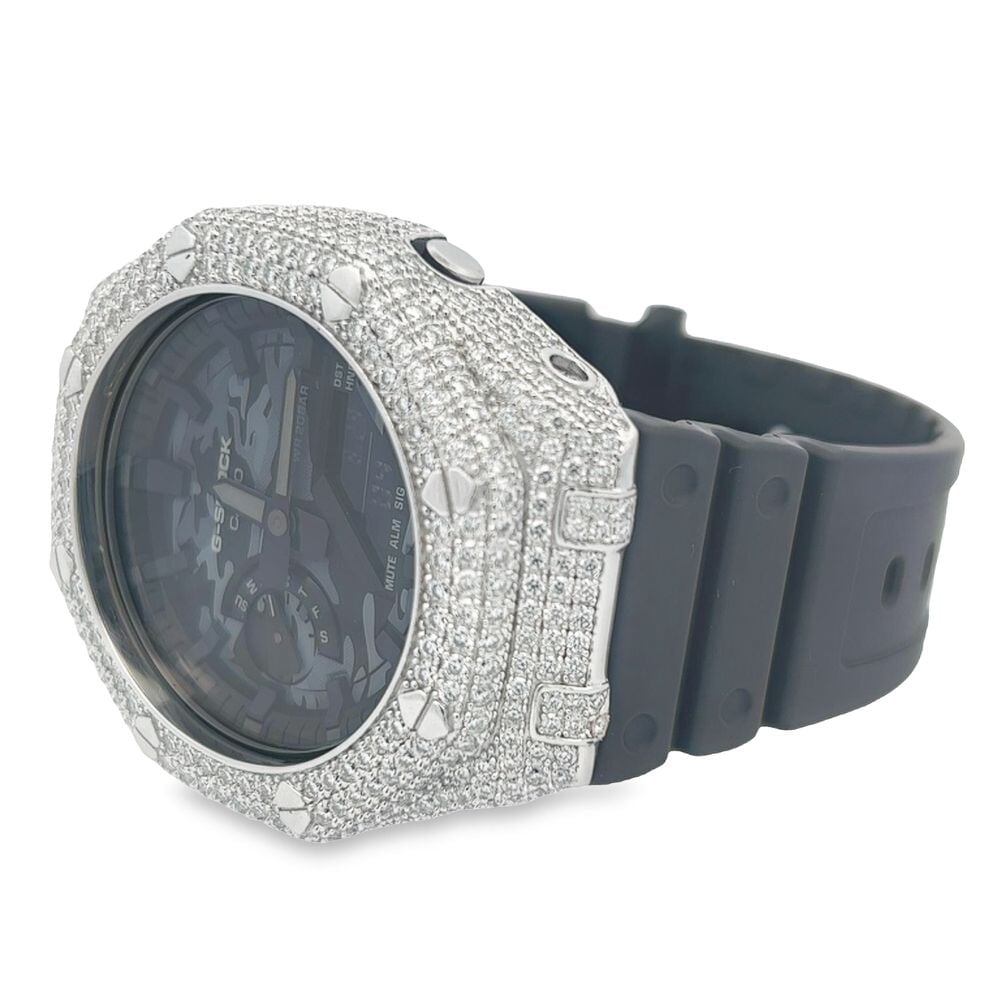7.75 Carat VVS Moissanite Iced Out G Shock GA2100 Hip Hop Custom Watch