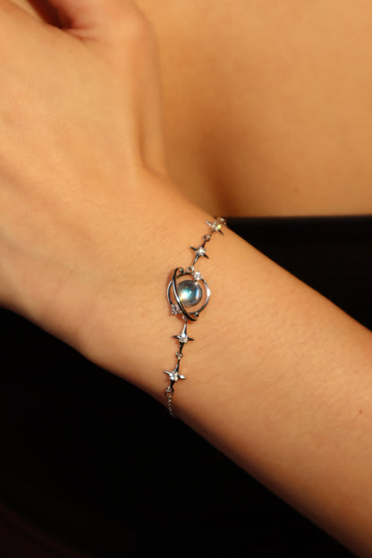 Palladium White Gold Plated Moonstone Saturn Star Bracelet