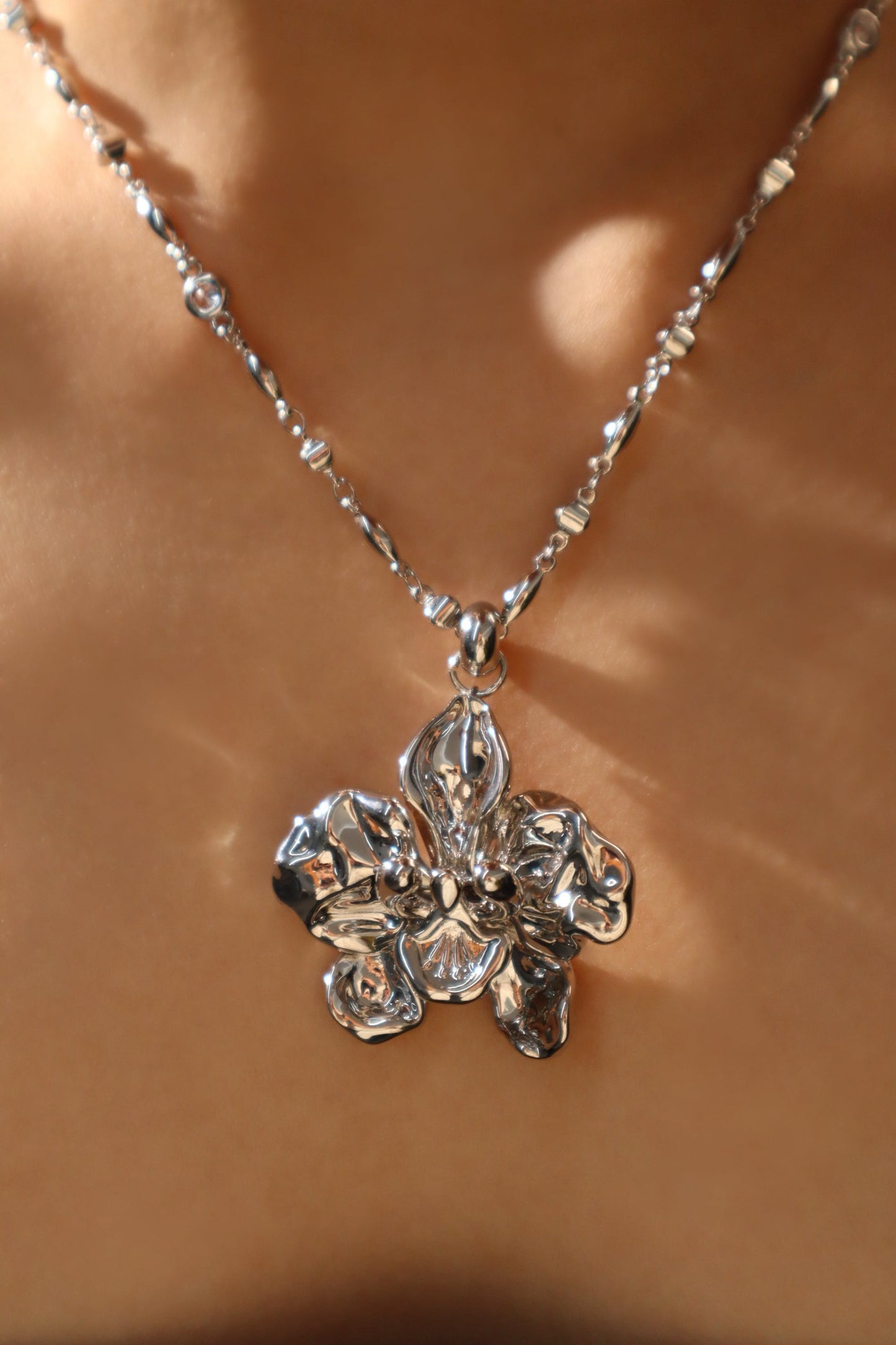 Palladium White Gold Plated Orchid Necklace