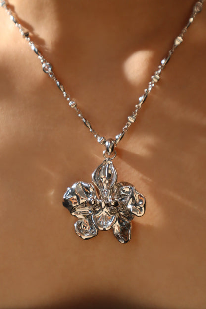 Palladium White Gold Plated Orchid Necklace