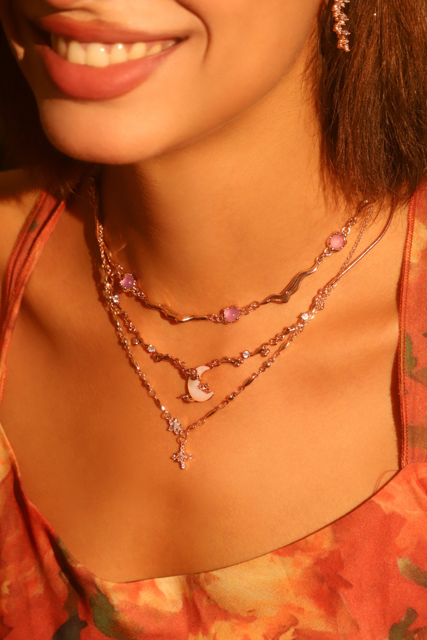 18K Rose Gold Plated Diamond Starlight Cross Necklace