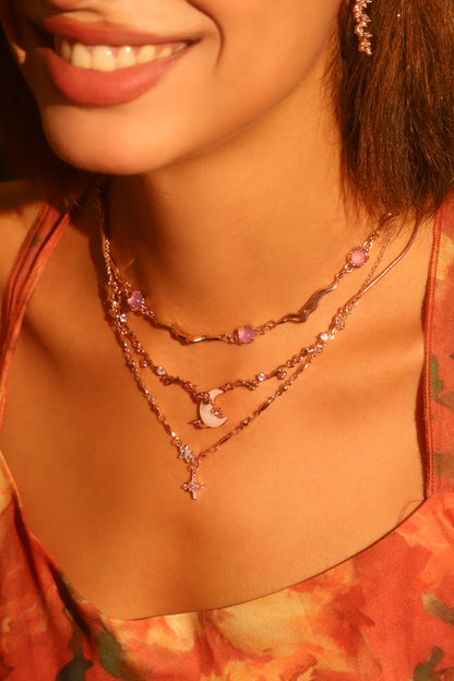 18K Rose Gold Plated Diamond Starlight Cross Necklace