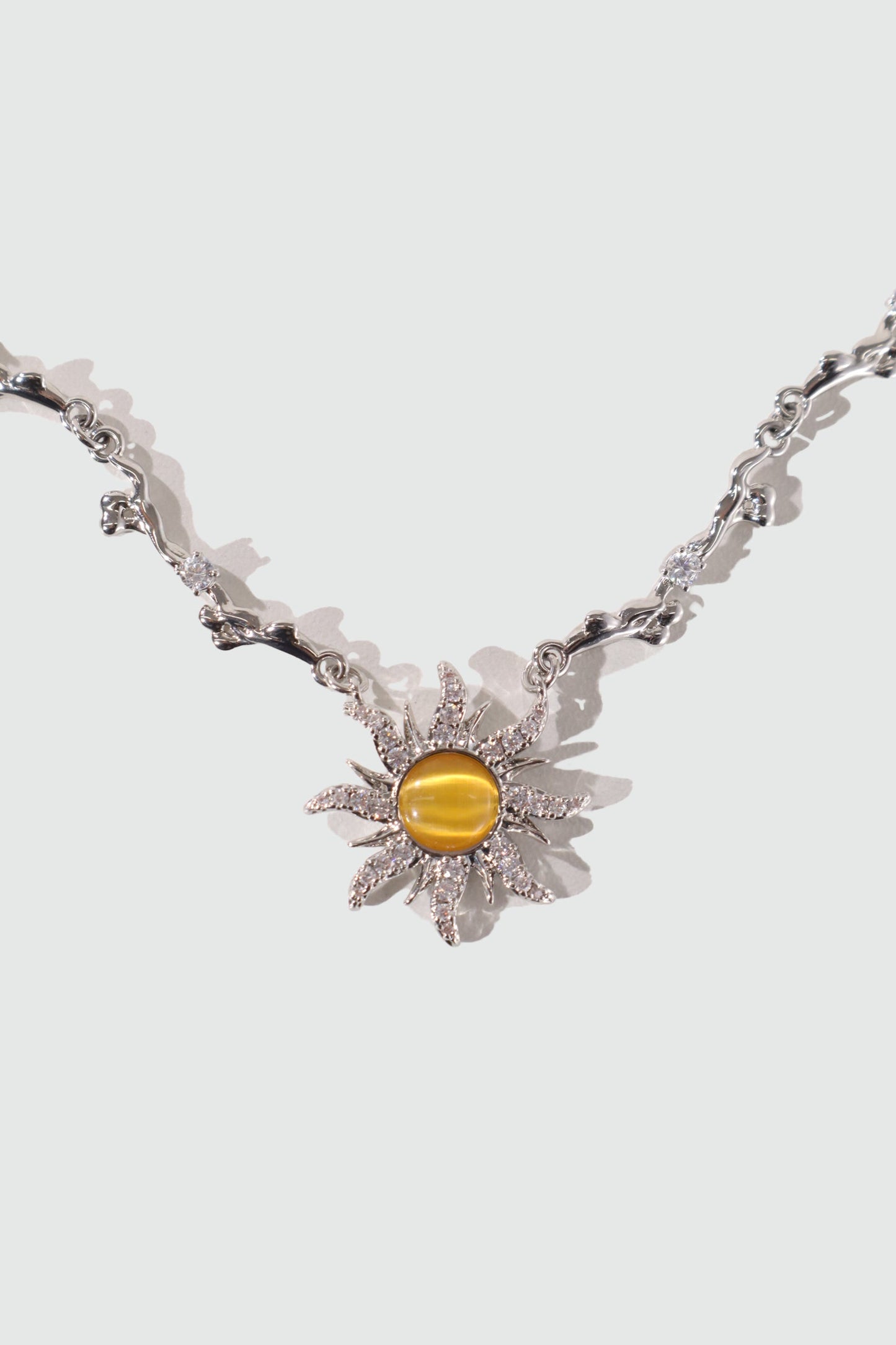 Palladium White Gold Plated Orange Opal Sun Necklace