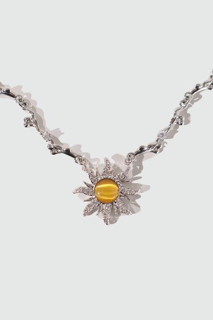 Palladium White Gold Plated Orange Opal Sun Necklace