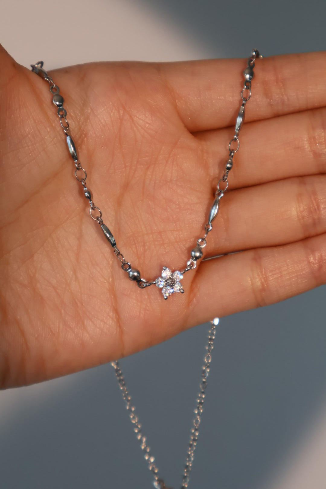 Palladium White Gold Plated Starlight Bloom Necklace