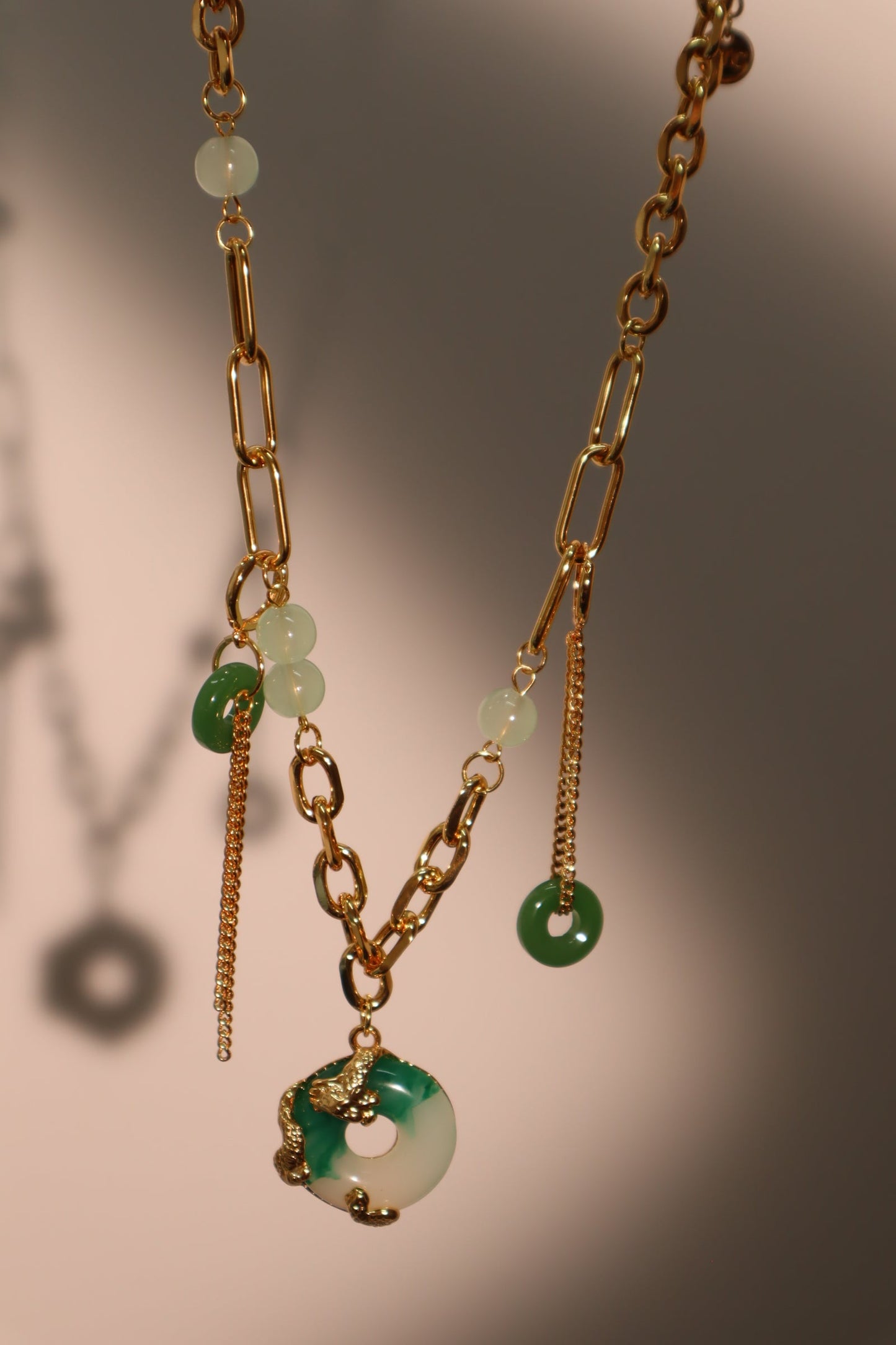 18K Real Gold Plated Jade Dragon Necklace (EARRINGS INCLUDED)