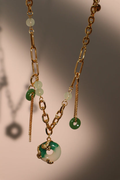 18K Real Gold Plated Jade Dragon Necklace (EARRINGS INCLUDED)