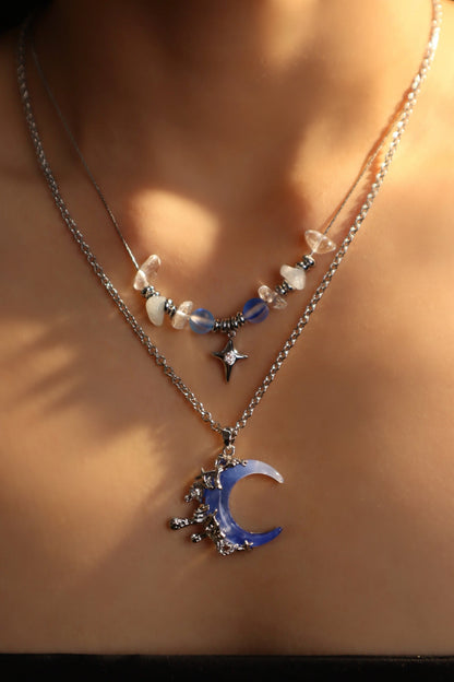 Palladium White Gold Plated Gradient Blue Moon Necklace