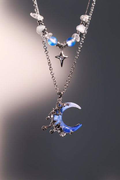 Palladium White Gold Plated Gradient Blue Moon Necklace