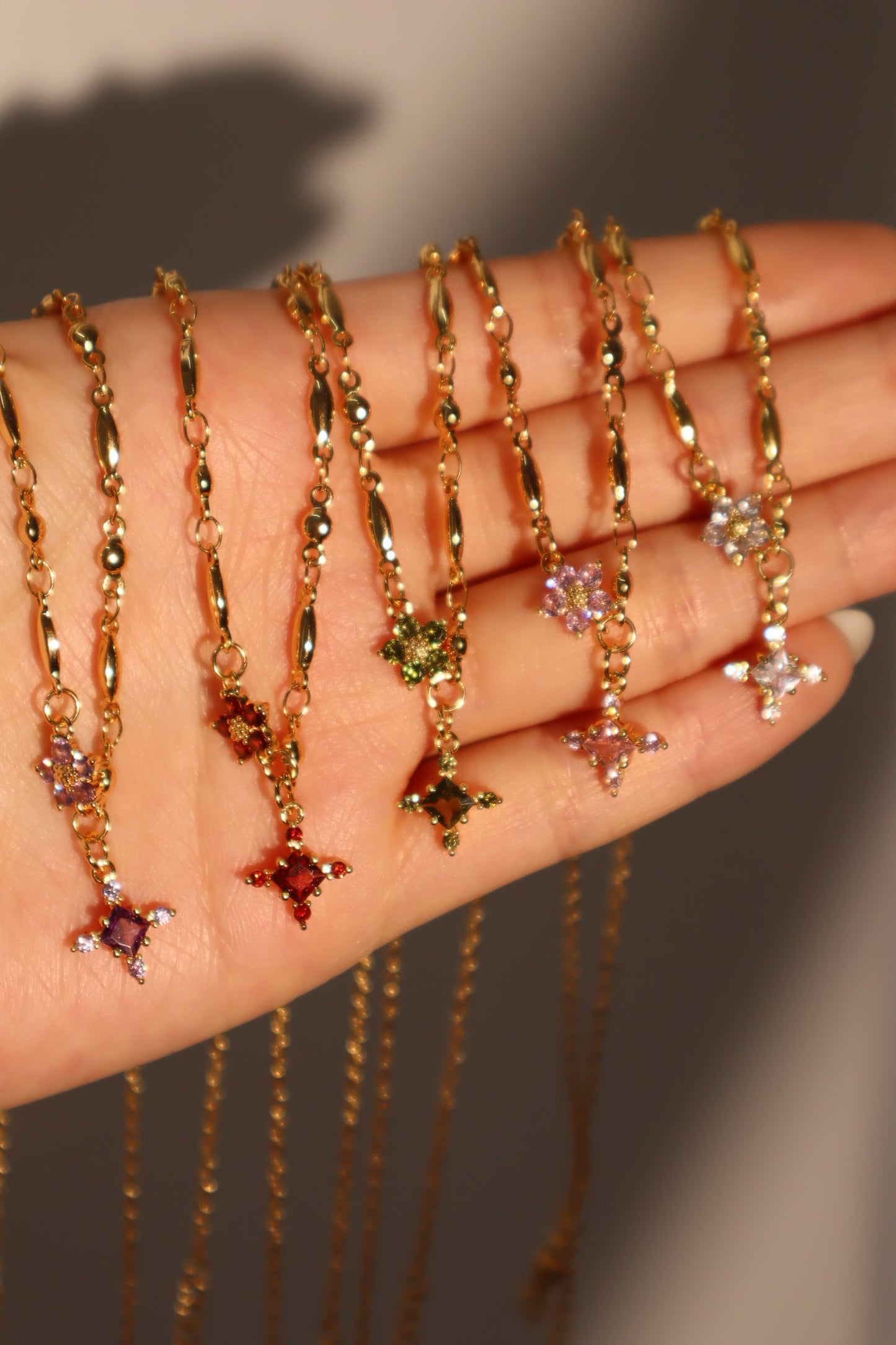 18K Real Gold Plated Garnet Starlight Cross Necklace