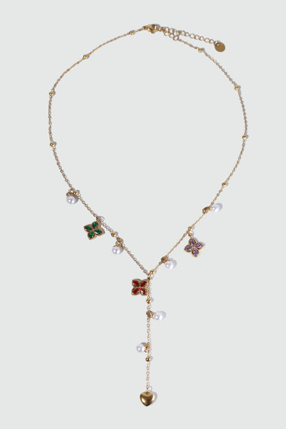 18K Gold Stainless Steel Color Petal Lariat Necklace