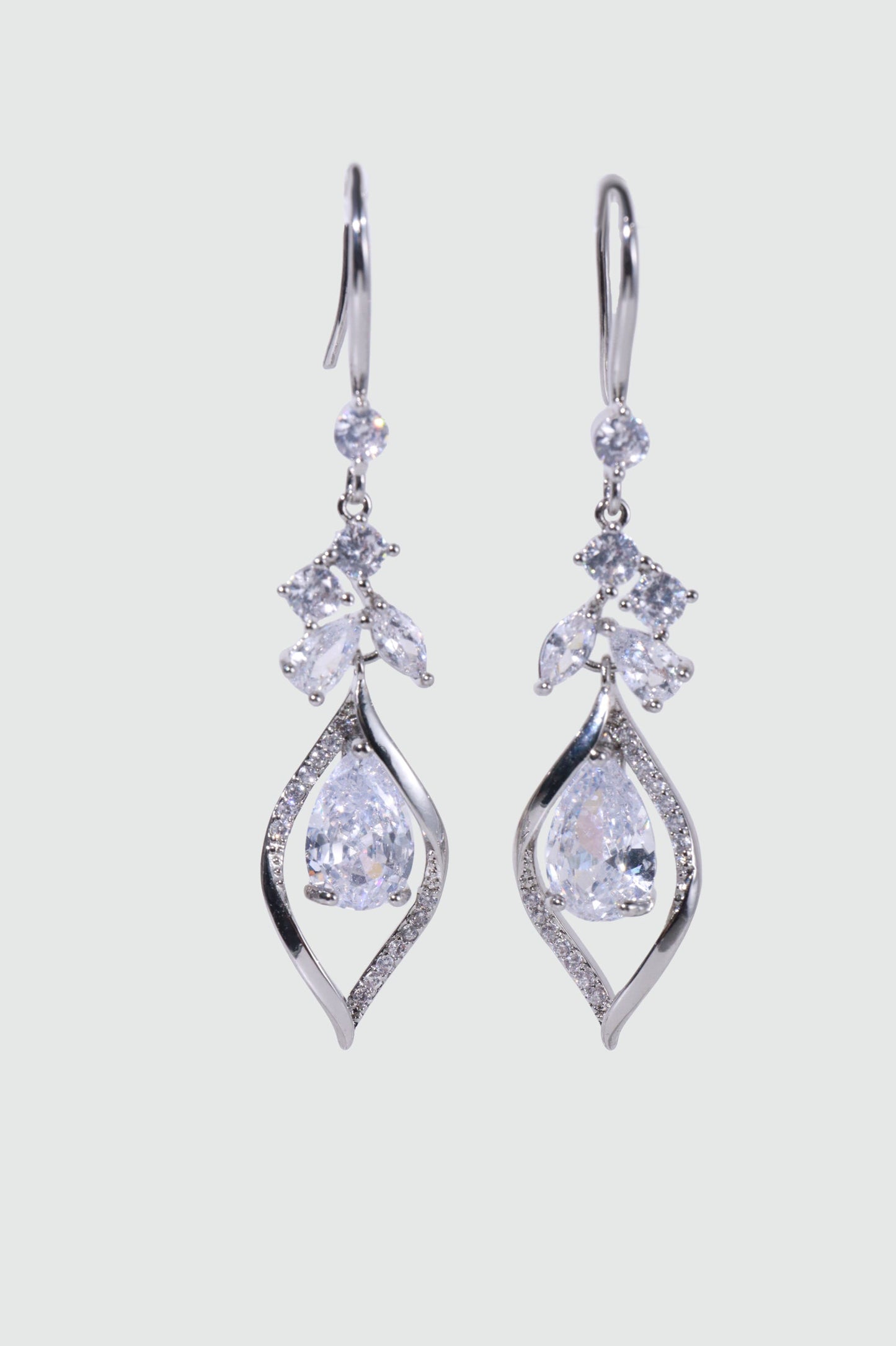 Palladium White Gold Plated Diamond Droplet Dangle Earrings