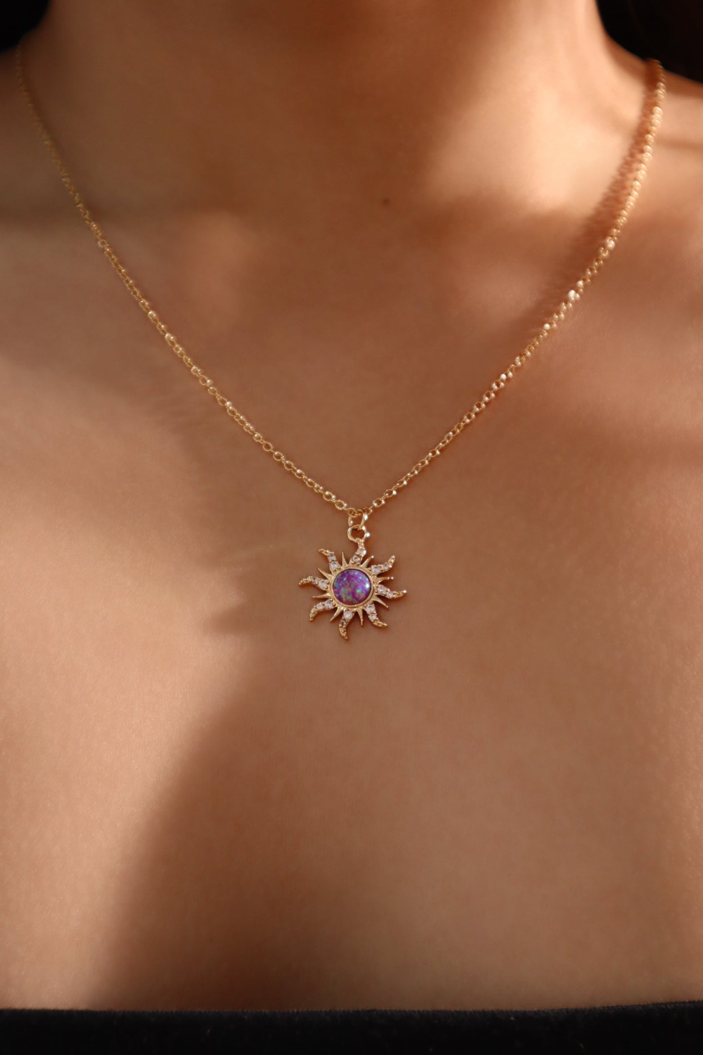 18K Real Gold Plated Purple Opal Sun Necklace
