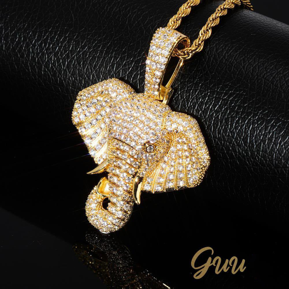 18K Yellow Gold-Plated Micro-inlay  AAA CZ Elephant Pendant Necklace