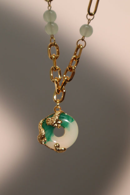 18K Real Gold Plated Jade Dragon Necklace (EARRINGS INCLUDED)