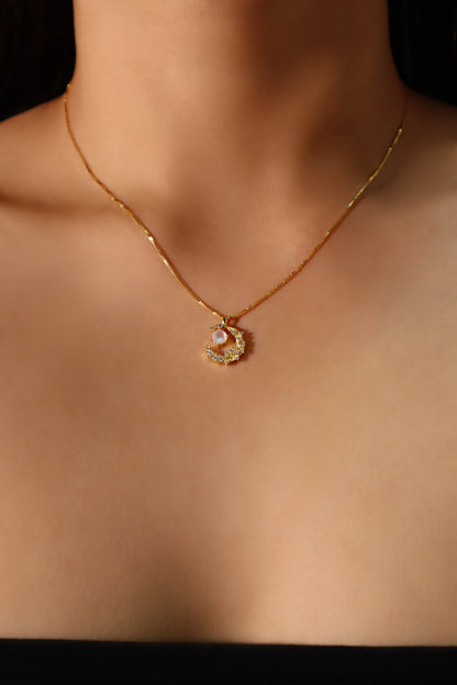 18K Gold Vermeil Moonstone Moon Necklace