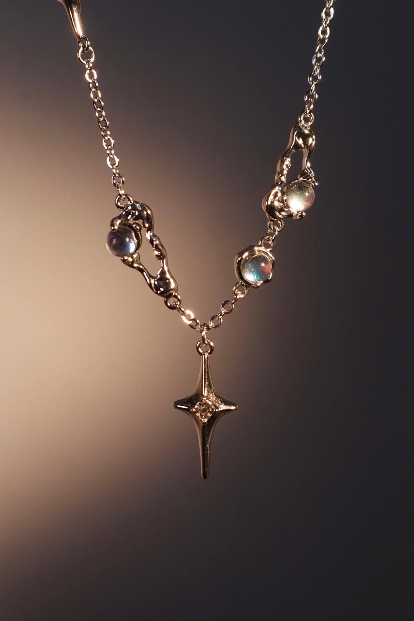 Palladium White Gold Plated Moonstones Star Necklace