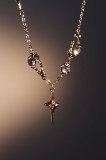 Palladium White Gold Plated Moonstones Star Necklace