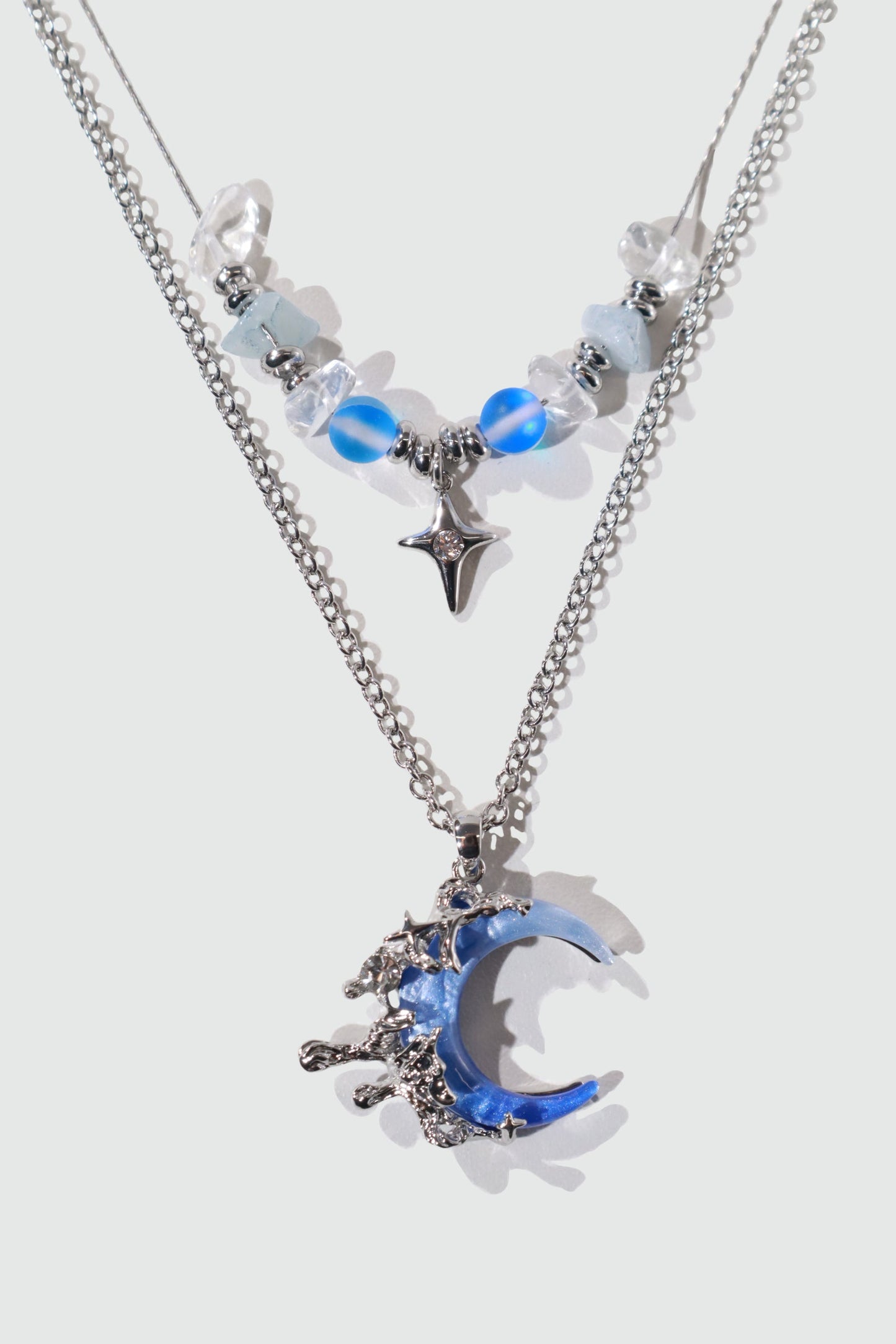 Palladium White Gold Plated Gradient Blue Moon Necklace