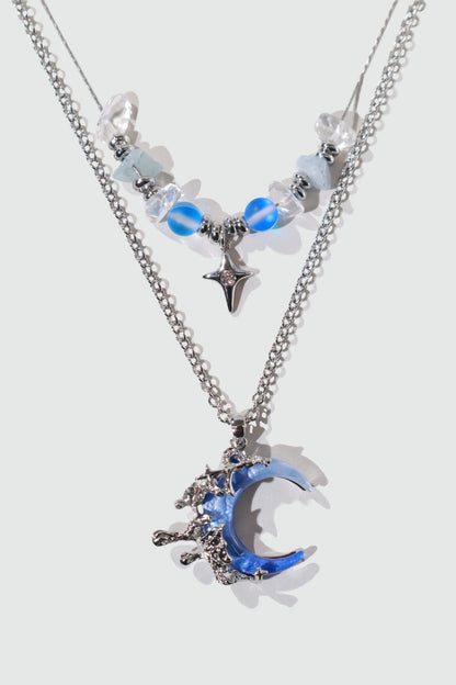 Palladium White Gold Plated Gradient Blue Moon Necklace
