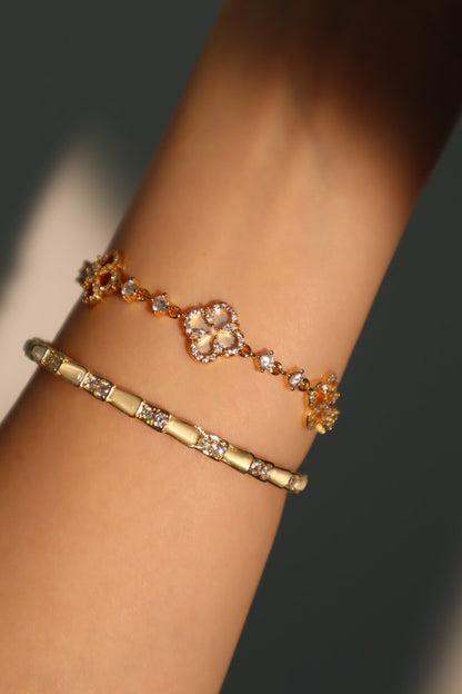 14K Real Gold Plated White Opal Diamonds Bracelet