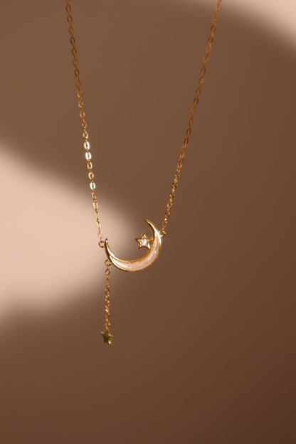 18K Gold Vermeil Shell Moon Star Necklace