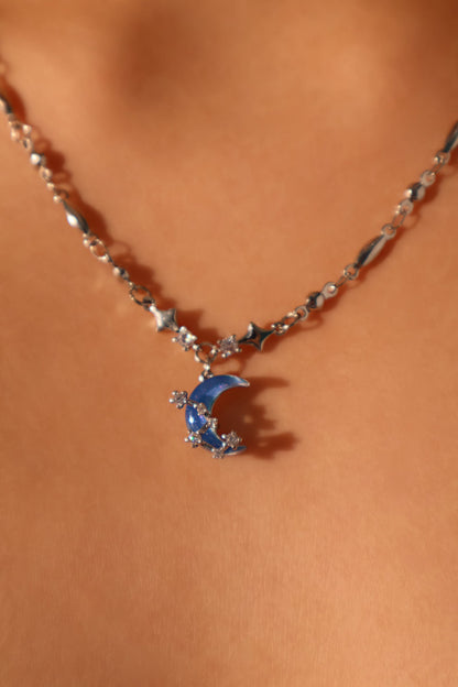 Palladium White Gold Plated Moonstone Moon Star Necklace