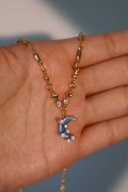 18K Real Gold Plated Moonstone Moon Star Necklace
