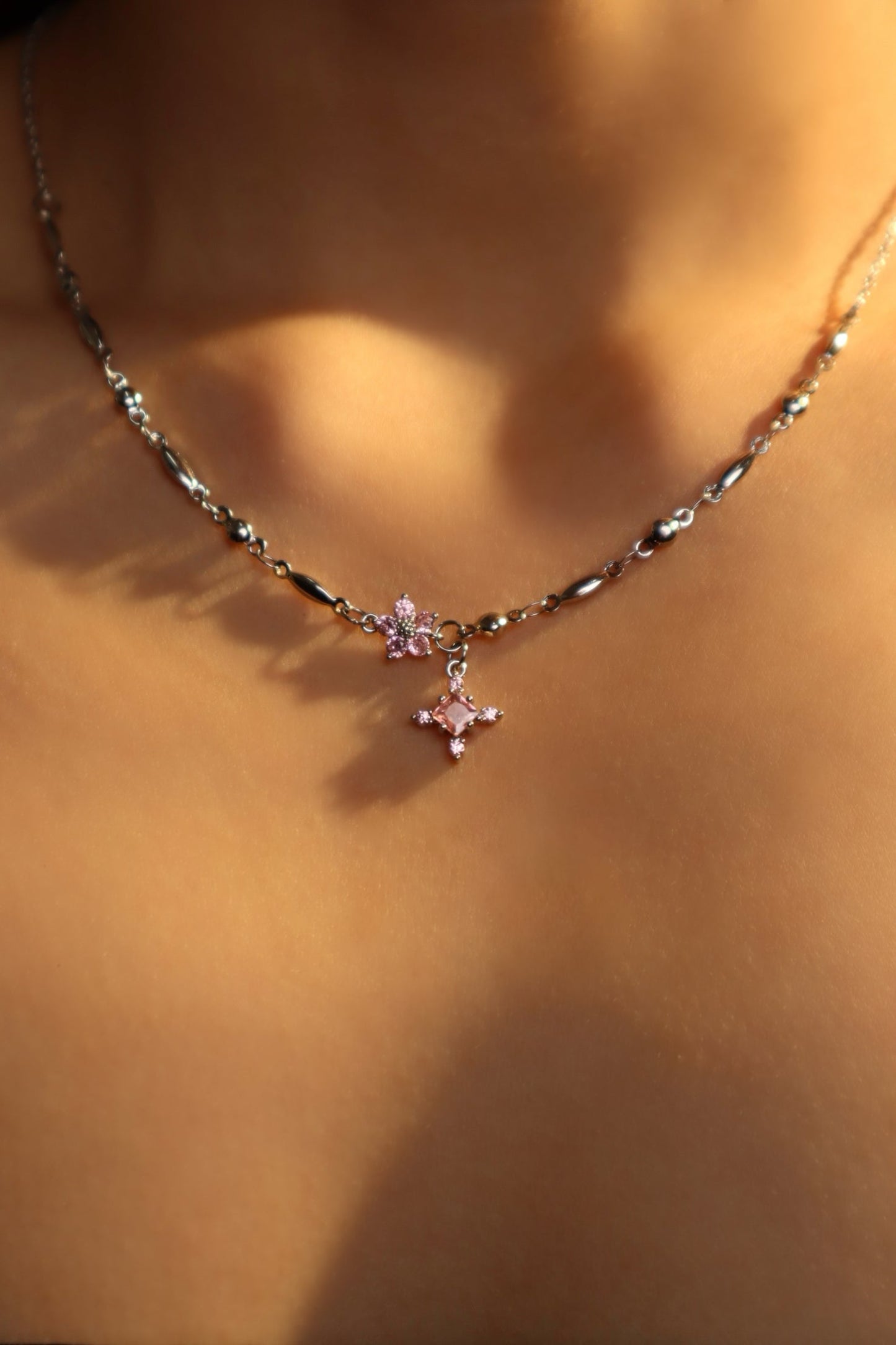 Palladium White Gold Plated Tourmaline Starlight Cross Necklace