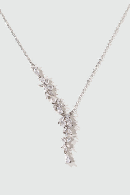 Palladium White Gold Plated Diamond Leaf Necklace