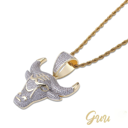 18K Gold-Plated Micro-inlay AAA CZ Bull Head Pendant