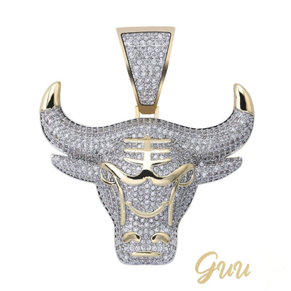 18K Gold-Plated Micro-inlay AAA CZ Bull Head Pendant
