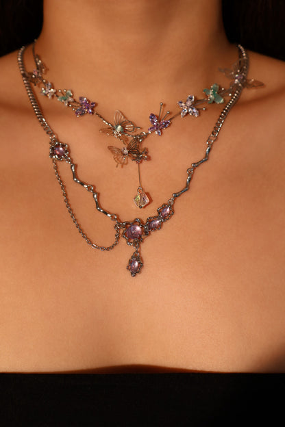 Multi Color Gem Butterfly Necklace