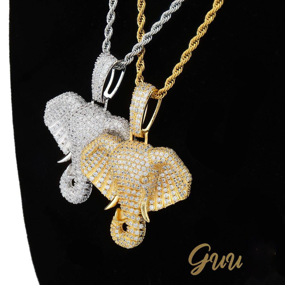 18K Yellow Gold-Plated Micro-inlay  AAA CZ Elephant Pendant Necklace