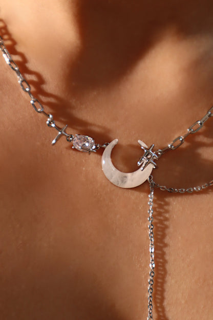 Palladium White Gold Plated Moon Star Chain Necklace