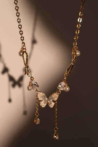 18K Real Gold Plated Blue Crystal Butterfly Necklace